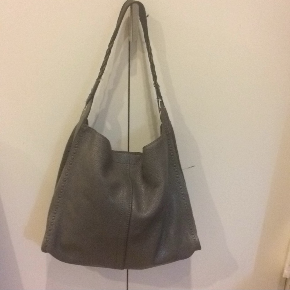 Lucky Brand Gray Pebble Leather Black Braided Strap Shoulder Bag Purse